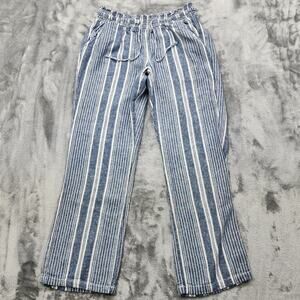 Rewash Pants Womens XL Blue White Striped Linen Blend Pull On Drawstring‎ Casual
